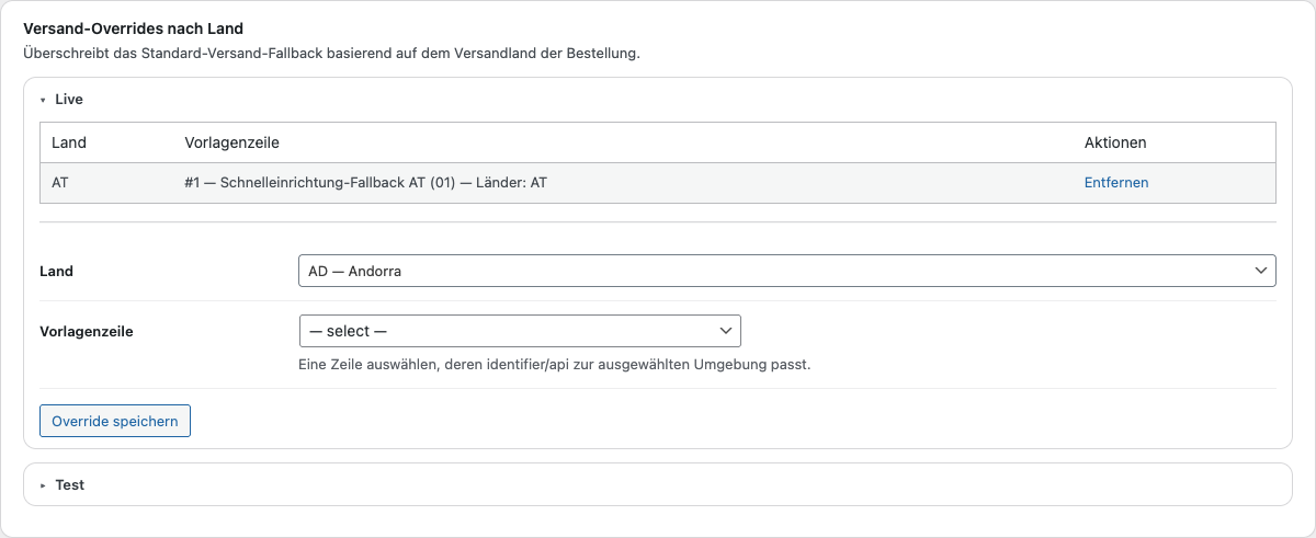Versand-Fallbacks nach Zielland
